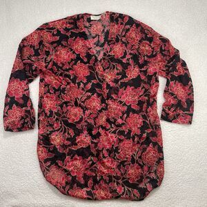 Vintage Victorias Secret Gold Label Floral Button Up Night Shirt Semi Sheer Sz L